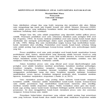 Kepentingan pendidikan awal sains kepada kanak