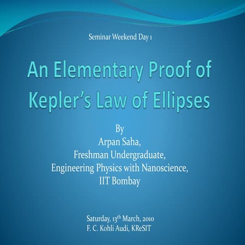 An Elementary Proof of Kepler's Law of Ellipses 