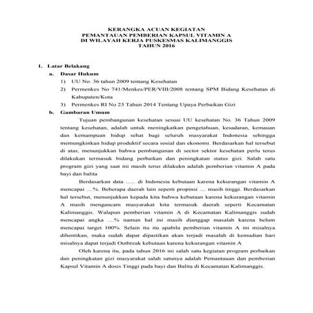 Kerangka acuan kegiatan pemantauan vit. a