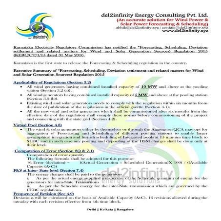 Executive Summary of “Forecasting, Scheduling, Deviation settlement and relat...