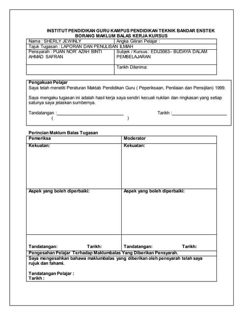 Kerja Kursus Budaya Dalam Pembelajaran