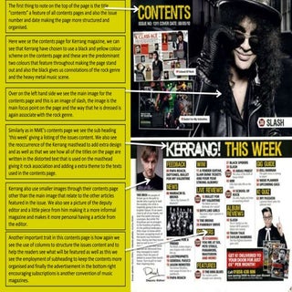 Kerrang contents page analysis.