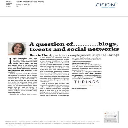 Kerries column...A question of blogs, tweets & social networks