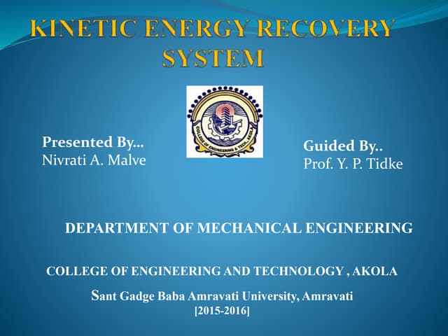 Kinetic energy recovery system ppt