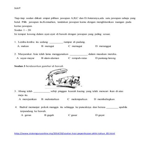 Kertas Soalan Bahasa Melayu Pemahaman Tahun 5 KSSR