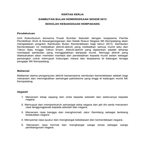 Kertas kerja bulan kemerdekaan 2013