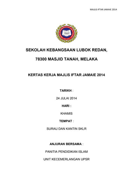 Kertas kerja program imarah ramadhan ppki skkl