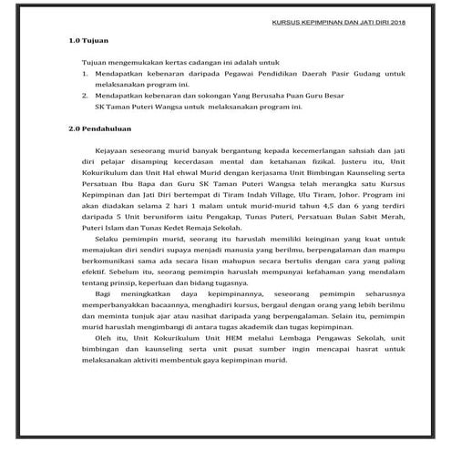 Kertas kerja kursus kepimpinan 2018 