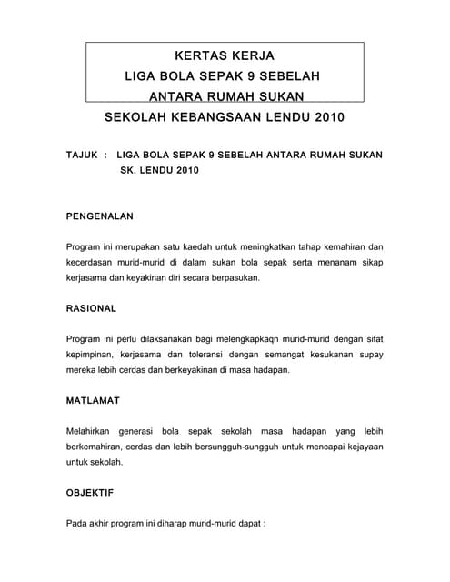 Kertas kerja penganjuran kejohanan bola sepak