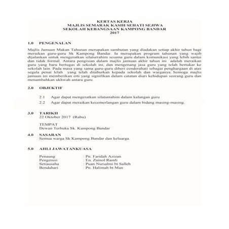 Kertas kerja majlis jamuan akhir tahun anjuran kelab guru.skkb