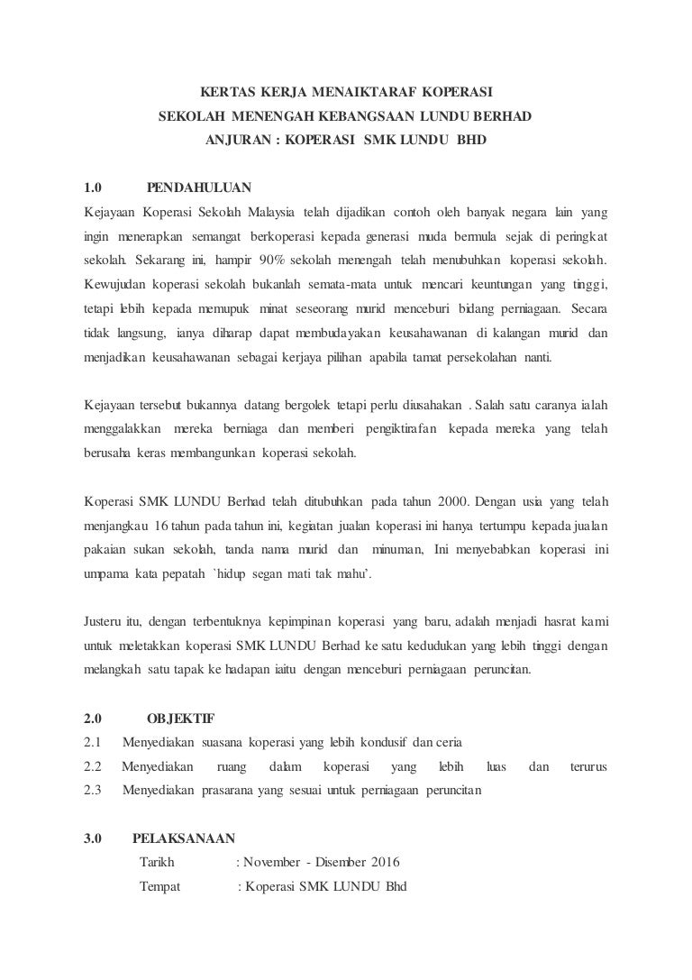 Kertas Kerja Penubuhan Koperasi Sekolah