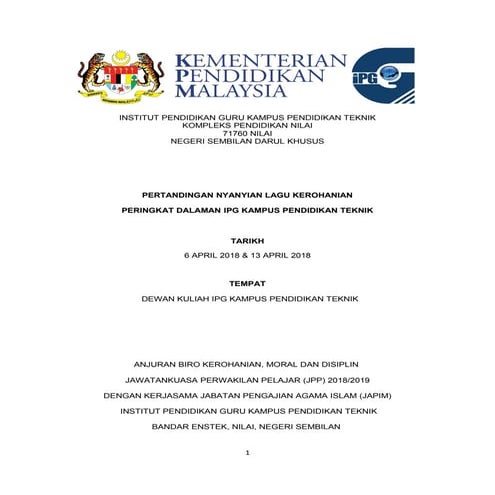 Kertas Kerja Pertandingan Nyanyian Lagu Kerohanian