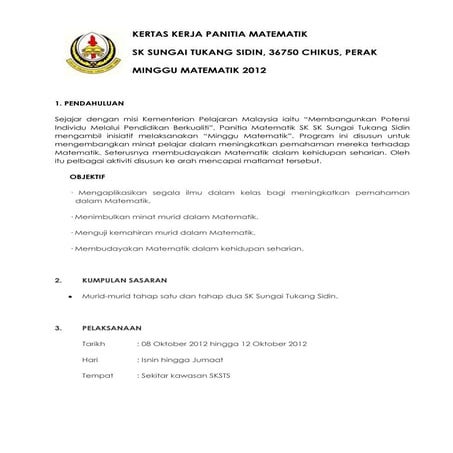 Kertas kerja program bulan matematik