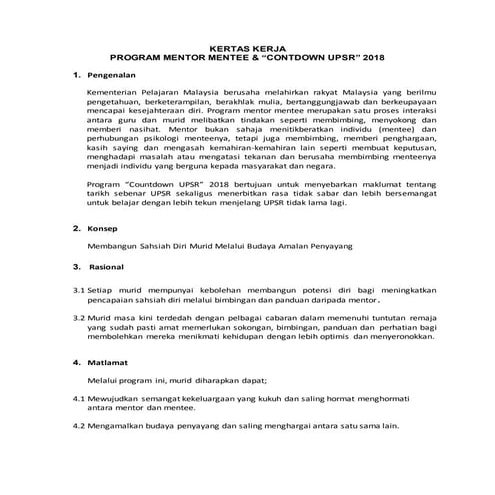 Kertas kerja program mentor mentee | DOCX