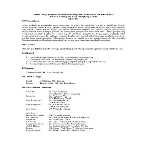 Kertas  kerja program pencegahan jenayah dan gangguan seksual