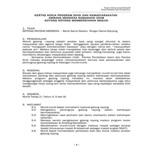 Kertas kerja program sivik dan kemasyarakatan ambang merdeka ramadhan | DOC