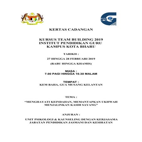 Kertas kerja team building staf sokongan 2019