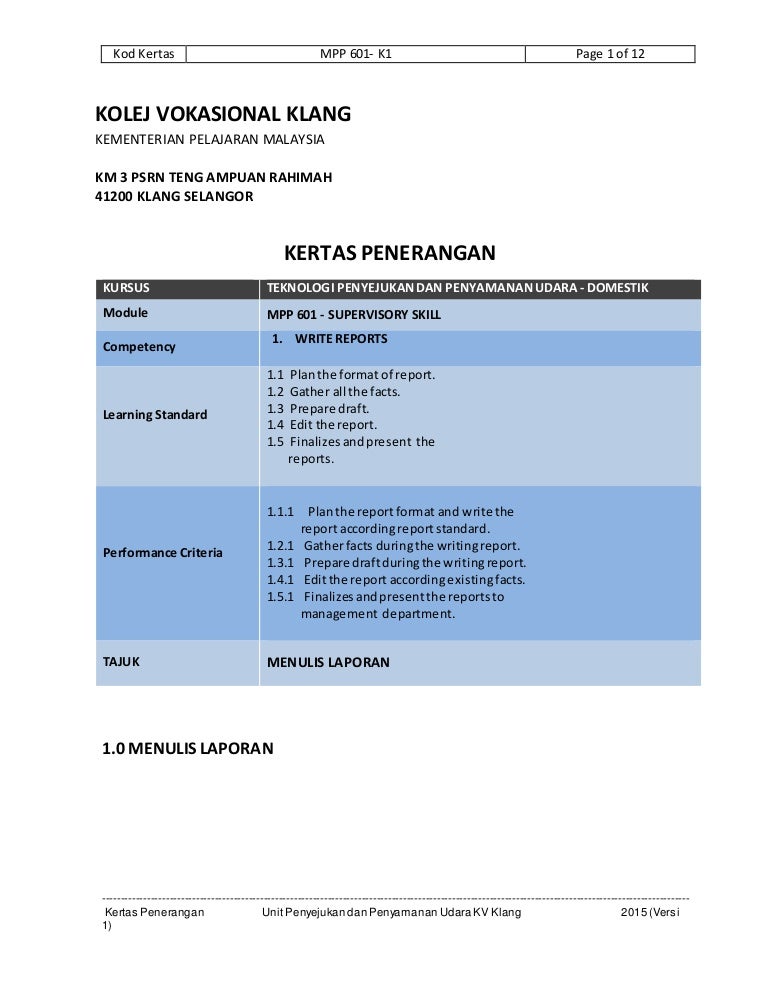 Kertas Penerangan Laporan