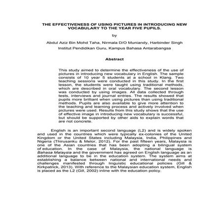 The effectiveness of using visual aids in introducing new vocabulary to Year ...