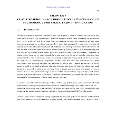 Clay Pot Sub-Surface Irrigation as Water-Saving Technology