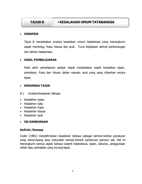 Kesalahan Tatabahasa Terkini Tajuk 8