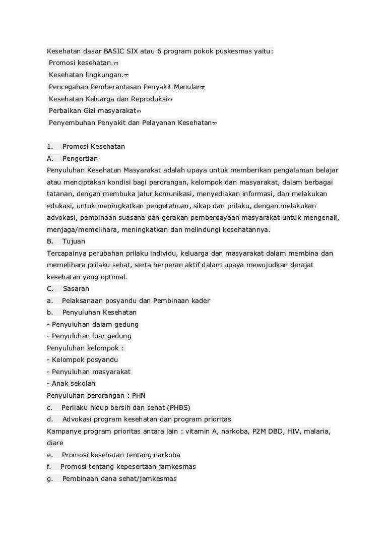 Kesehatan Dasar Basic Six Atau 6 Program Pokok Puskesmas Yaitu