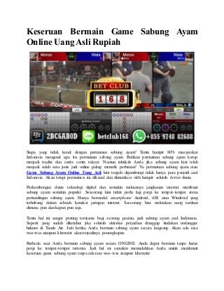 Keseruan bermain game sabung ayam online uang asli rupiah