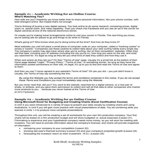 Keith Shull_Academic Writing Samples