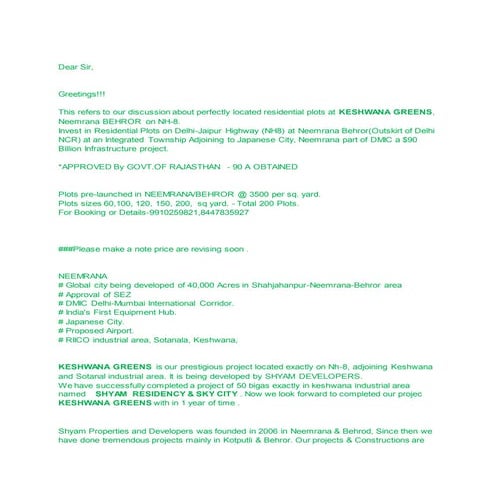 Keshwana greens plots | DOCX