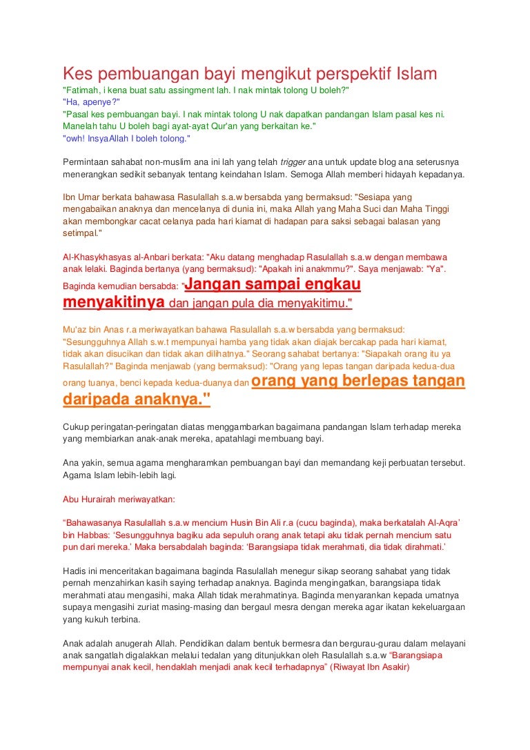 Kes pembuangan bayi mengikut perspektif islam