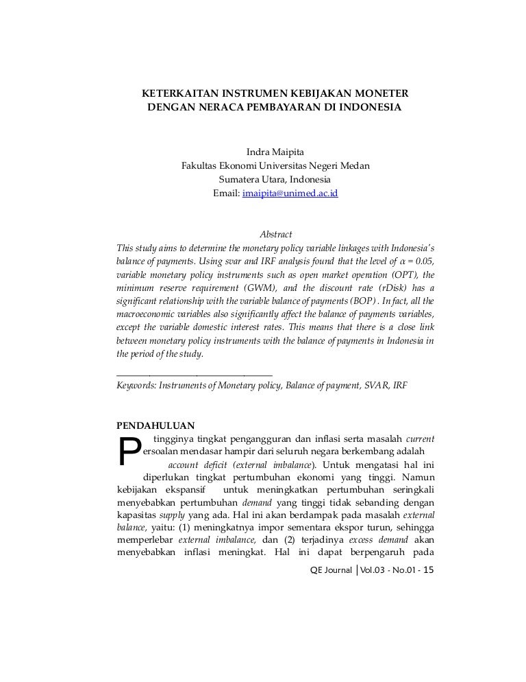 Keterkaitan Instrumen Kebijakan Moneter Dengan Neraca Pembayaran Di I