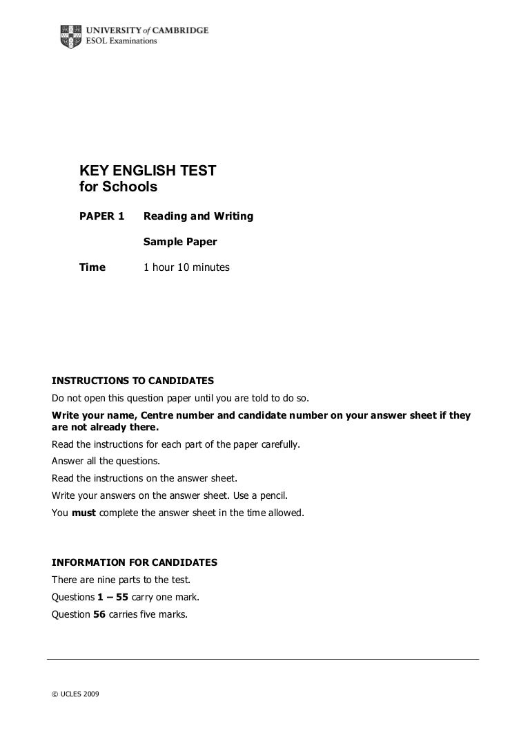 Key English test for Schools reading_writing_sample