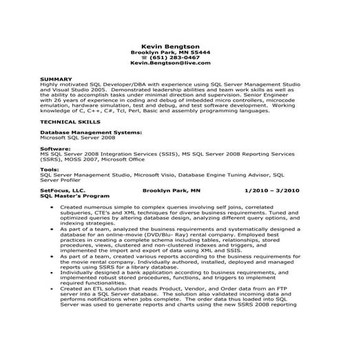 Kevin Bengtson Resume