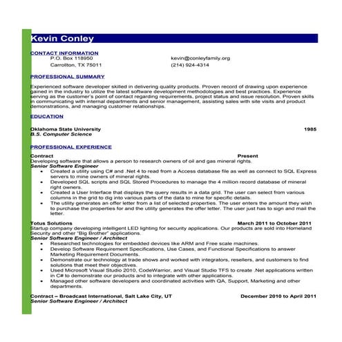 Kevin Conley Developer Resume