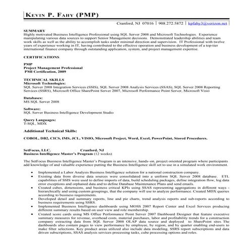 Kevin Fahy BI Resume