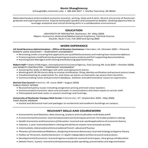 Kevin shaughnessy resume fall 2020 | DOCX