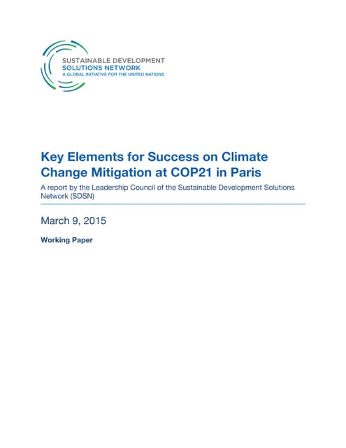 Key Elements for Success on Climate Change Mitigation at COP21 in Paris