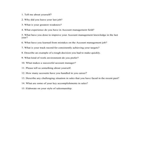 Key account management interview questions and answers | DOC
