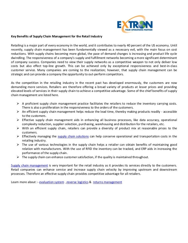 Key benefits of supply chain management for the retail industry