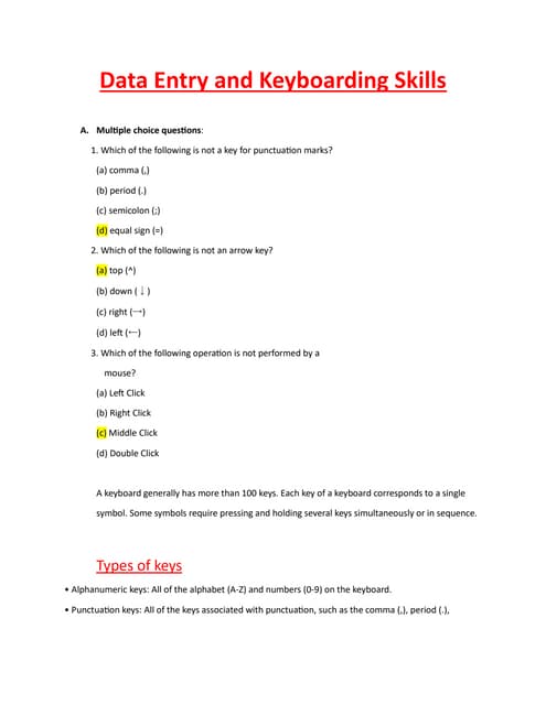 DATA ENTRY AND KEYBOARDING SKILLS NOTES.