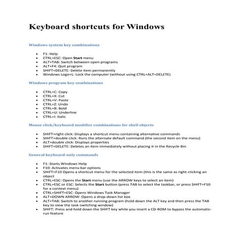 Keyboard shortcuts for Windows | PDF