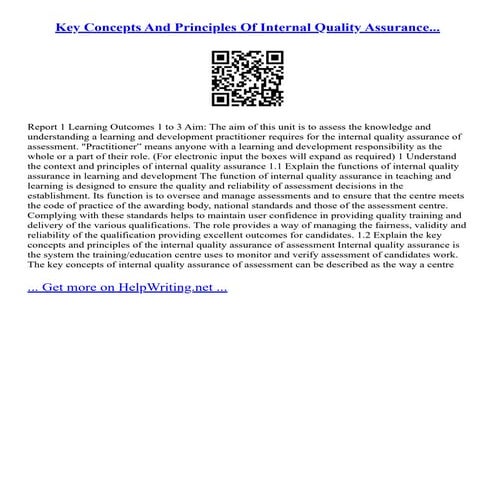 Key Concepts And Principles Of Internal Quality Assurance...