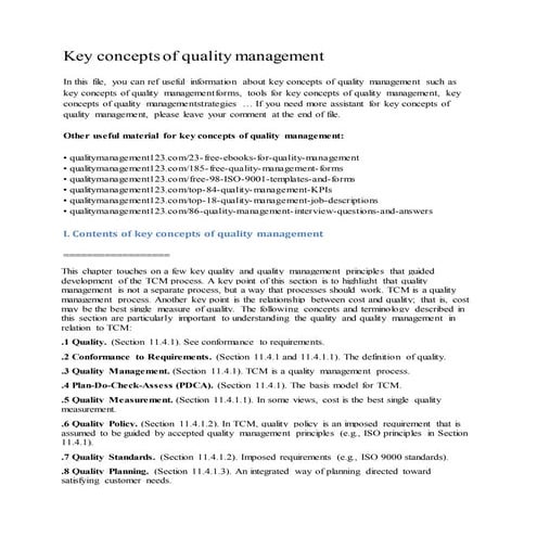 Key concepts of quality management