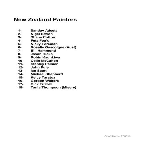 Key conventions nz artists