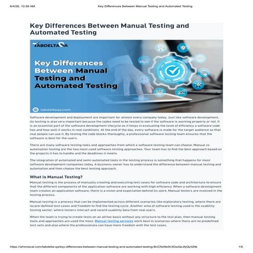 Key Differences Between Manual Testing and Automated Testing | PDF