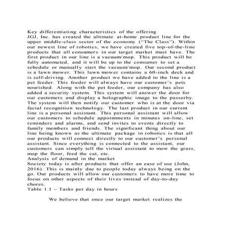 Key differentiating characteristics of the offering jgj, inc. has