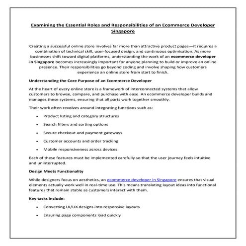 Key Duties and Roles of an Ecommerce Developer Singapore