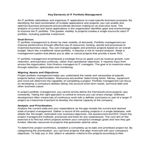 Key elements of it portfolio management   Dipak Pimpale