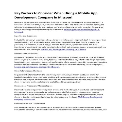 Key Factors to Consider When Hiring a Mobile App Development Company in ...
