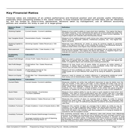 Key Financial Ratios (What your Financial Statements are saying) 